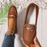Breakj Casual Single-Shoe Lef Shoes Light-Mouthed Bean Shoes Women's 2025 New Fashion Metal Chain Large-Size Mother