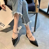 Breakj Water Drill Sandals Women Summer French Coarse High Heels Retro Single Shoes Femininity