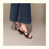 Breakj French Fashion Fine Heel High Heel High Heel Slender Square Bow High Heel Sandals In The Summer Of