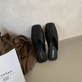 Breakj Lazy Slippers Korean Version Of Fashion Square Head Baotou Half Drag Without Heel Flat Sandals Women's