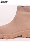 Spring Autumn Shoes Platform Round Toe Pink Purple Ladies Boots Zapatos Mujer Size 43 Women Boots Stretch Fabrics