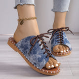 Breakj 2025 Summer Canvas Korean Version Of Women's Cool Drag Flat And Large Sandals Denim