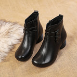 2021 New Autumn Winter Thick Heel Ankle Boots Women Warm Boots Shoes Handmade Genuine Leather Flowers Zipper Retro