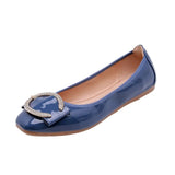 Summer Women's Patent Leather Shoes New Ballet Flats Shoes Women Foldable Soft Square Toe Rhinestone Crystal Flats