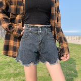 New Summer Women High Waist Hole Blue Denim Shorts Casual Female Single Breasted Jeans Vintage Ladies