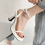 And Summer 2023 Thick Heels With High Heels Design Sense Minority Pink Sexy Waterproof Platform Square Head Sandals