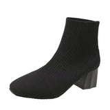 Sock Boots For Women Shoes Square Heel Yellow Knitting shoes Elastic Cottton Boots Lady