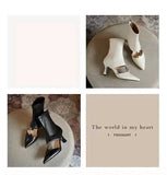2022 Womens Pointed The Knee Boots Cut Out Rhinestones Square Circle Buckle High Heel Shoes Real Leather Black High