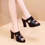Breakj Word Wearing Slippers Women 2025 Summer New Soft Leather High And Thick And Cool Slippers Women Thick Bottom Waterproof Waterproof Platform Cool