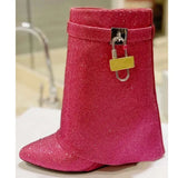 Breakj Fashion Winter New Round Slope With Super High Heel Large Size Rhinestone And Knee Ankle Boots Thigh