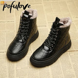 Women Boots Patent Leather Booties Warm Winter Shoes Black Silver Ankle Snow Boots Waterproof Platform Botas 41 42