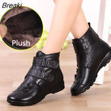 Genuine Split Leather Ladies Ankle Short Boots Soild Flat Flower Round Toe Plush Platform Women