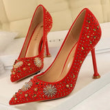 Shoes Rhinestone Women Pumps Sexy Party Shoes High Heels Wedding Shoes Plus Size 43 Female Stiletto Suede Women