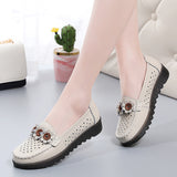 Breakj Women's Shoes Hollow Leather Women's Single Shoes Casual Mother Shoes Flowers Happy Shoes Korean Version Of The Foot Breathable Comfortable Single