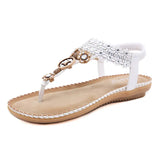 Women's Flat Sandals Water drill flower Non Slip Flat Shoes Wood Bead Elastic Band Solid Color Leisure Summer