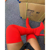 Breakj And Winter Sharp Head Thick And Knitted Knee Boots Women Large Size Elastic Wool Socks Long