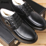 in Men's Genuine Leather Boots Winter Snow Shoes Wool Inner Anti slip Father Ankle Boots Waterproof Warm Man Cotton