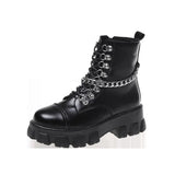 Style Ankle Boots For Women Genuine Leather Sexy Chain Female Autumn Boots Block Heel Gothic Black Platform Shoes 2021