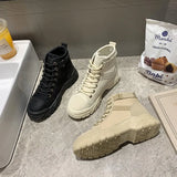 Breakj Boots Women Spring 2023 New High-Top Canvas Shoes British Style Breathable Thin Ankle Boots Ties With Work