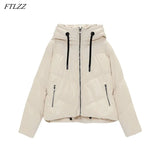 Autumn Winter Women Hooded Zipper Black Faux Leather Cotton Coat Casual Female Thick Warm Short Jacket Windproof