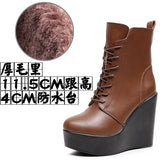 Breakj Head 12Cm High Slope And Waterproof Table Mid-Sleevel Boots With Side Zipper Women's Boots Pine Cake Plus Velvet Winter Warm Leather
