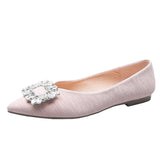 Striped Fabric Flats Women Sparkle Stone Shoes Ladies Ballets Pointed Toe Office Dress Loafers Woman Brides Wedding