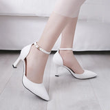 Women Sandals Elegant Pointed Buckle Strap High Heels Wedding Shoes Heeled Pumps Sandals White Black Fashion Women