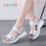 Brand Summer Women's Sandals 2021 New Designer Ladies Genuine Leather White Silver Pink Platform Sandal flip flop