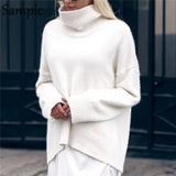 Sexy Women Casual Knitted Pullovers Long Sleeve Jumpers Sweater Tops Turtleneck Loose White Cropped Sweater Autumn