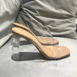 Fashion Summer Women Sandals Shoes Luxury Beach Ladies Clear Sandal Comfortable High Heels Woman Transparent Medium Heel