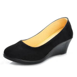 Women's Medium Wedge Shoes Black PU High Heel Office Ladies Spring Slip Slip Fashion Mom Oxford