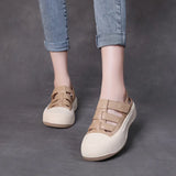 Breakj To 99] Leather Sports Sandals Women Wearing Women Wearing Women's Coats Magic Sticker Flat Leather Roman Thick