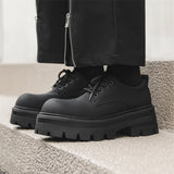 Breakj Leather Shoes Men's Autumn And Winter Business Dress Black Thick Increased Round Men's Big Head Shoes