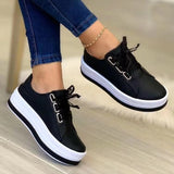 Breakj Casual Women's Single Shoes In Front Of The Lace With Round Head Thick-Soled Viscose Shoes Large-Size Leisure Single
