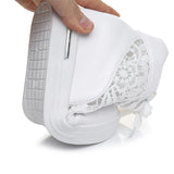 Women Wedge Platform Sneakers Rubber Brogue Leather High heels Lace Up Shoes Pointed Toe Height Increasing Creepers White