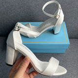 Breakj Cm Thick Heel Shallow Mouth With Sandals Round Head Square Sandals Rice White Satin Cloth Wedding Dress