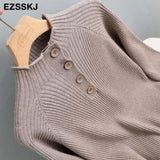 winter thick women's sweater 2020 loose warm oversize Sweater Pullover button women's turtleneck sweater long