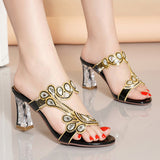 New High-Heeled Diamond Sandals For Women In The Summer Of 2024 Are Fashionable Crystal Rough-Heeled Diamond
