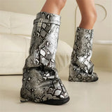 Metal Women's Platform Boots Trend 2024 Zipper Large Size Women's Mid Calf Boots Punk Style Wedges Boots Female Women