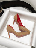 Breakj Air Red-Soled Black High-Heeled Women 2025 New Sexy Temperament Fine-Cut Sharp Leather Shallow Commuting Single
