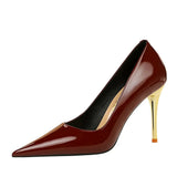 Breakj Fashion Simple Metal With Super High Heel Shallow Point Bright Patent Leather Heels Women's Single