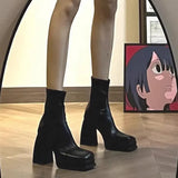 Breakj High-Heeled Boots Female Autumn 2024 Thick Platform Thin Boots Increased Elastic Boots Waterproof Platform Martin Boots Thick Heel Ankle