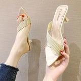 Queen Gladiator Sandals knit Women Jelly Transparent PVC Sandals Pointed Toe High Heels Party Cross Women Sandals