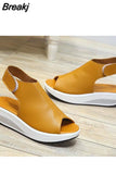 Women Sandals Platform Wedges Sandals Leather Swing Peep Toe Casual Shoes Women Walk Shoes Flats Size 42 peep toe