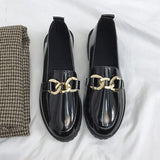 Shoes For Women 2021 Autumn New Small Leather Shoes Female British Style Retro Student Loafers Metal Slip On Woman