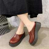 Breakj Platform Bottom Shoes Female Real Leather Skin Cool Drag High Heel Waterproof Table Slippers Summer Outside Slope Heel Head Half