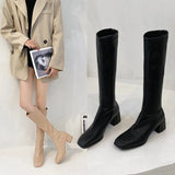 New Winter Style with Fleece Medium Chunky Heel Knight Boots Women's High Tube Thinner-looked High Heel Shorty Long