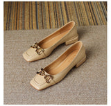 Women Pumps PU Decoration Ladies Square Heel Single Shoes Retro Square Toe Casual Zapatos Mujer Primavera Verano