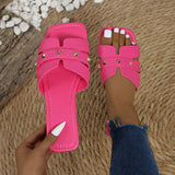 Breakj Asian Women Solid Color Large-Size Rivet Slippers Casual Side Toe Flat Summer Light Beach