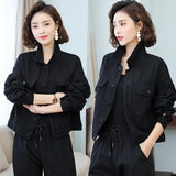 Jacket Women Casual Loose Short Female Coats Basic Ladies Top Turn-down Neck Cotton Loose Bomber Jacket Woman Denim
